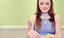 Curvy brunette beauty enjoys DVA's perverted desires in homemade Overwatch video