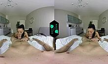 VR - Casal excitado em uma ação quente de vapor na cama