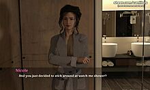I et 3D-animeret spil snyder en stedmor med store bryster sin mand og nyder et varmt møde med en yngre mand efter et hotelbrusebad