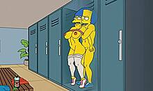 Marge, navihana gospodinja, se med odsotnostjo moža analno zabava tako v telovadnici kot doma, v ozadju pa je humorna Simpsonova hentai risanka