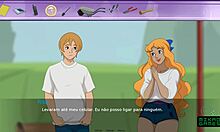 Хентай визуална игра с големи гърди, анален секс на открито и сперма в устата